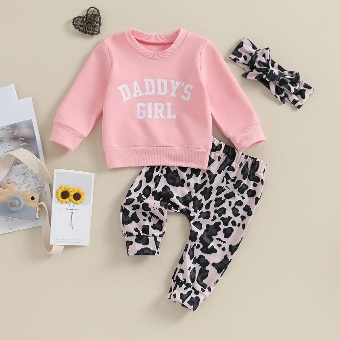 3Pcs Baby Girl Outfits Daisy Sweatshirt + Pants + Headband Infant Fall Winter - Image 5