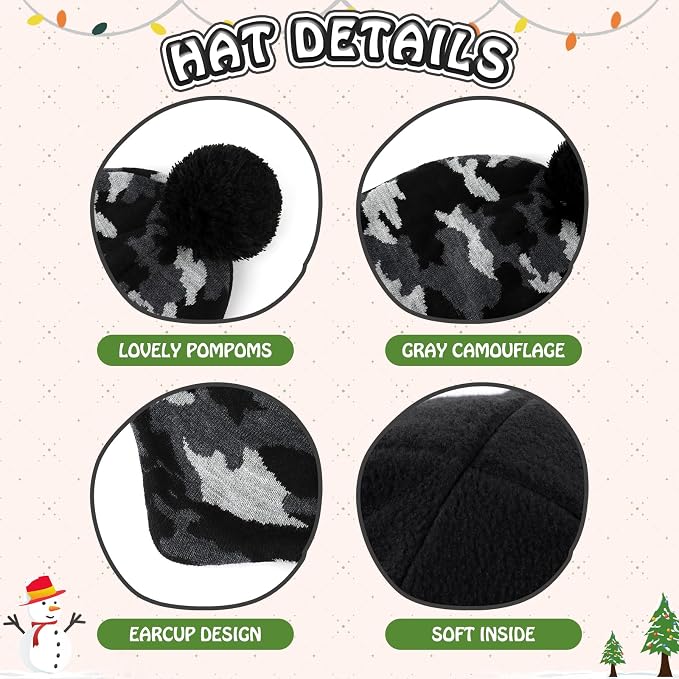 Duoyeree Kids Beanie Hat for Boys Girls Pom-pom Kint Hats Cozy Lining Winter - Image 4