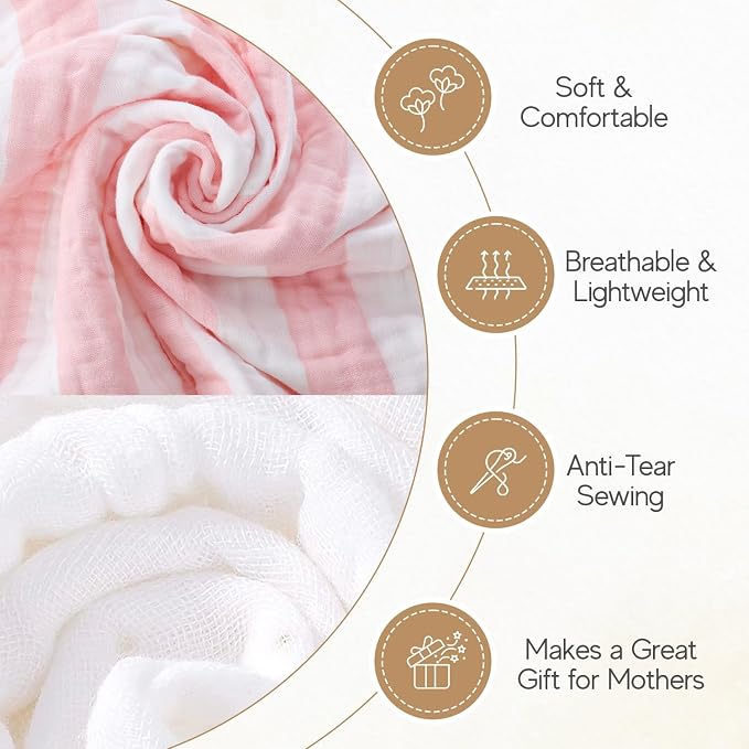 Muslin Hooded Baby Towel 4 Pack, Preuim Muslin 6 Layers Natural Cotton Baby - Image 4