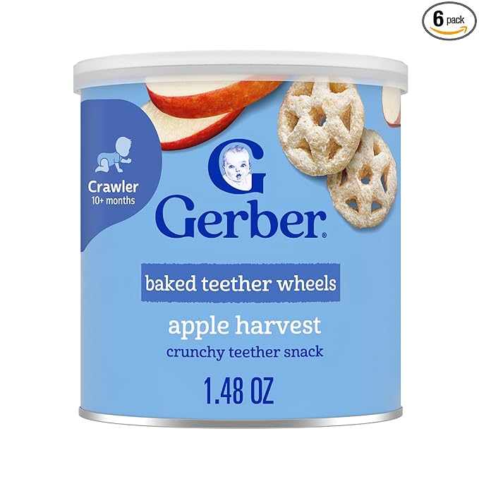 Gerber Baked Teether Wheels, Apple Harvest Crunchy Teether Snack, Baby Crackers by Gerber