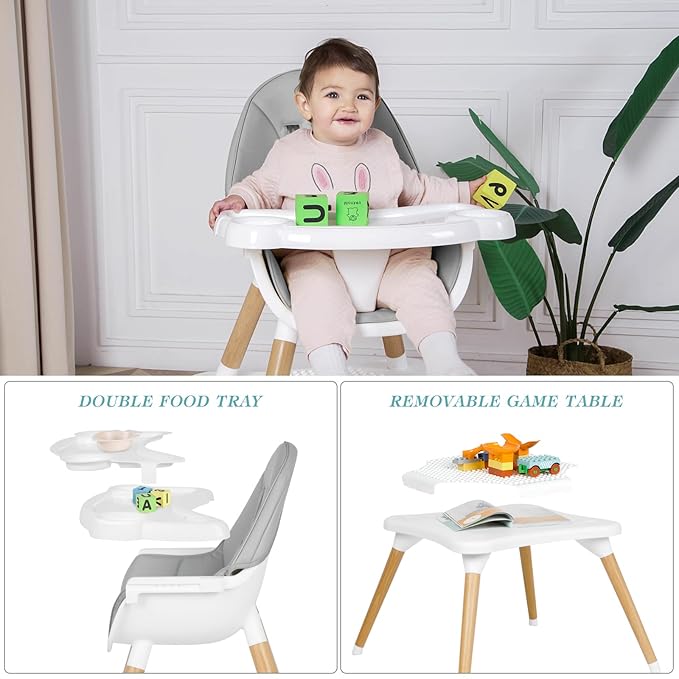 6 in 1 High Chair for Babies & Toddlers, Convertible Wooden Baby Highchair - Image 4