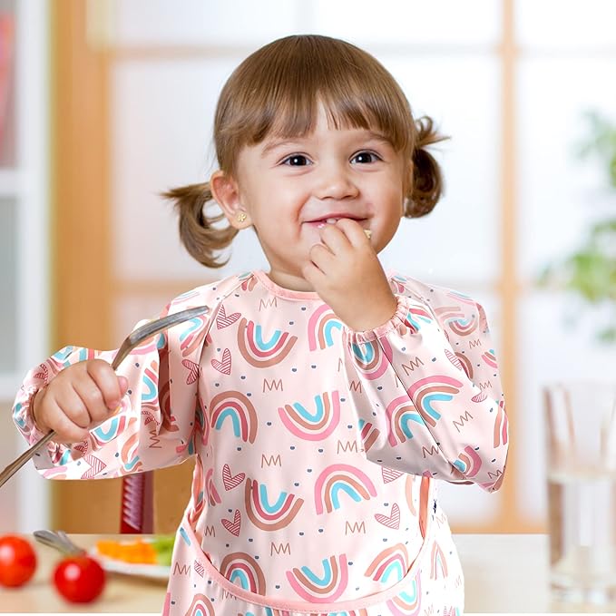 SPINFOX 2 Pack Baby Smock for Eating, Mess Proof Baby Bib, Waterproof Toddler - Image 3