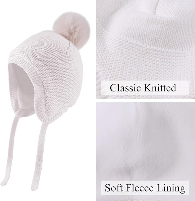 JANGANNSA Basic Winter Baby Boys Beanie Pompom Knitted Girls Hat Kids Earflap - Image 3