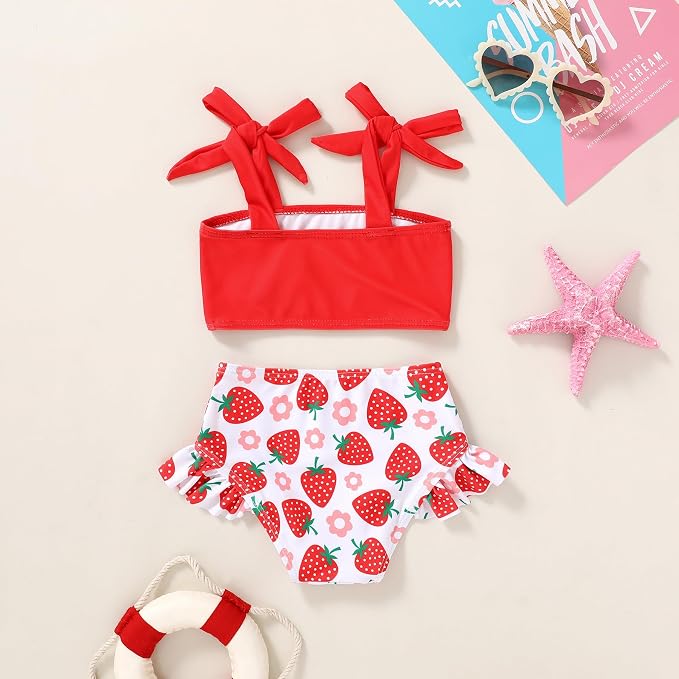 YOUNGER TREE Toddler Girls Two Pieces Swimsuit Color Block Stripe Swimwear - Image 3