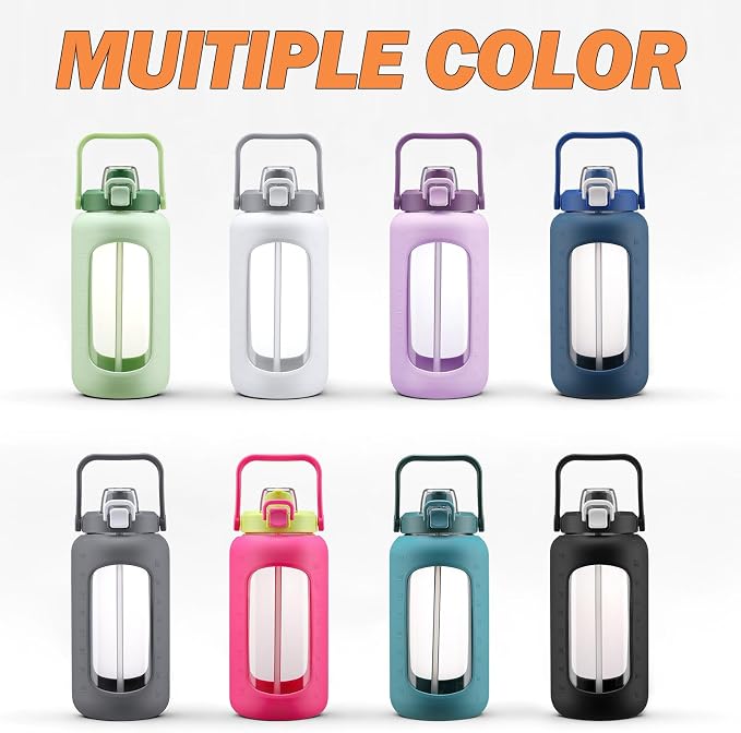 72oz Glass Water Bottle with 2-IN-1 Straw &Chug Lid, Large Motivational Glass - Image 6