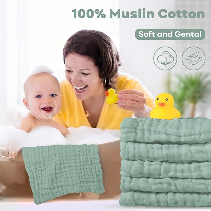 Yoofoss Muslin Baby Washcloths 100% Organic Cotton Face Towels 10 Pack Wash - Image 3