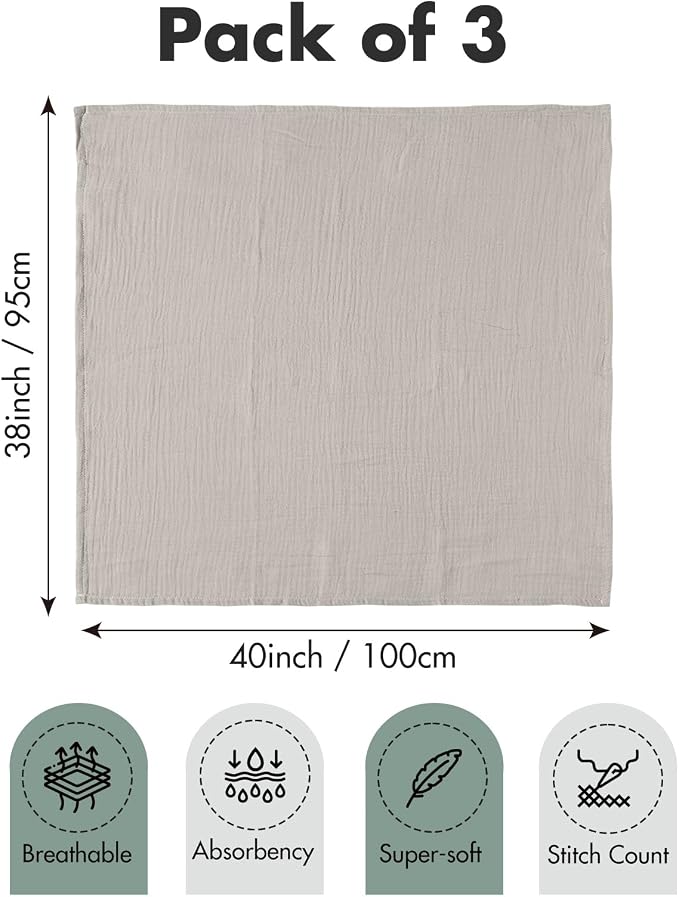 Muslin Swaddle Blankets for Newborn, 3 Pack Breathable Soft Receiving Blanket - Image 5