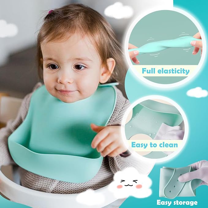 Silicone 8-Pack Bibs for Babies Toddlers Girls| Adjustable Waterproof BPA Free - Image 3