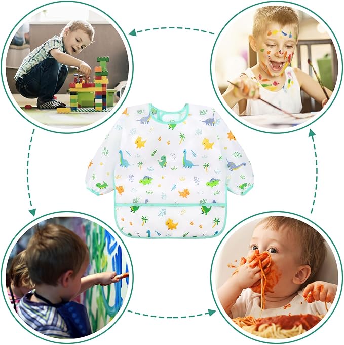 Accmor 5 Pack Long Sleeve Bibs, Baby Smock Waterproof Sleeved Bib Smock - Image 6