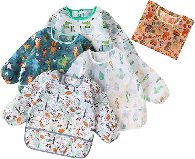 5 Pcs Long Sleeved Baby Toddler Bibs Waterproof Sleeved Bib 3-24 Months by HaimoBurg