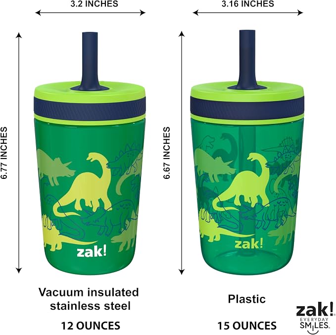 Zak Designs Dino Camo Kelso Tumbler 3pc Set, Leak-Proof Screw-On Lid - Image 8