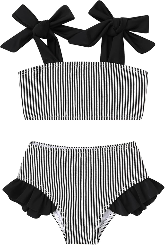 YOUNGER TREE Toddler Girls Two Pieces Swimsuit Color Block Stripe Swimwear by YOUNGERTREE