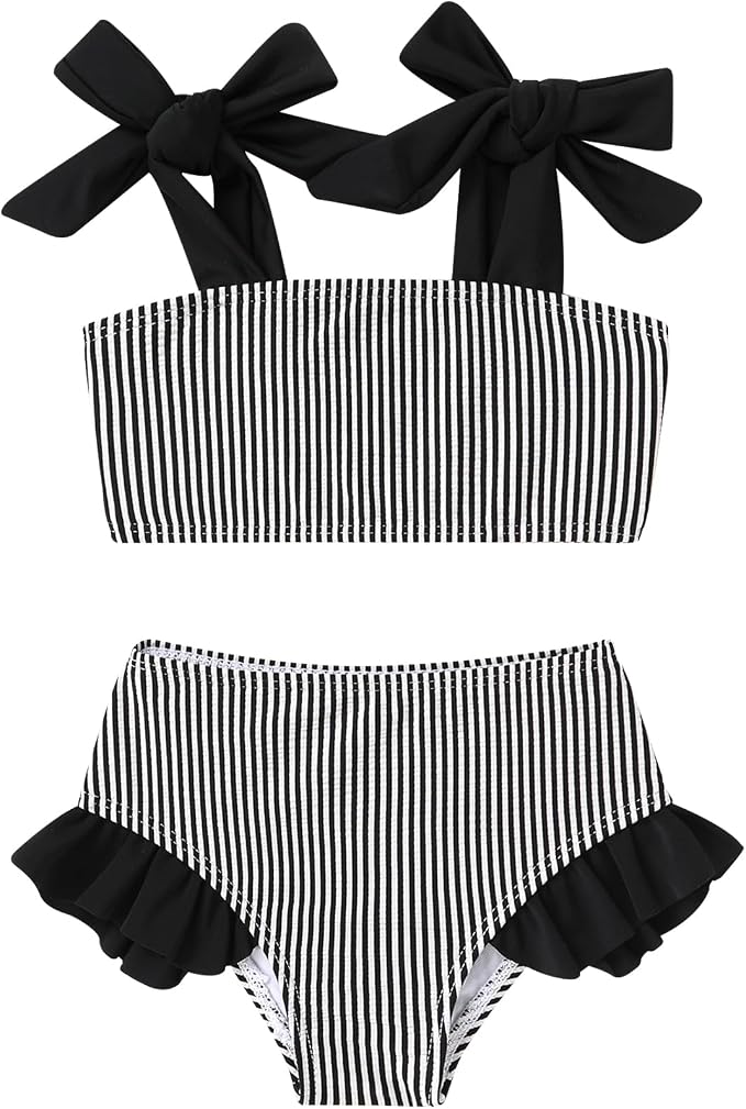 YOUNGER TREE Toddler Girls Two Pieces Swimsuit Color Block Stripe Swimwear by YOUNGERTREE