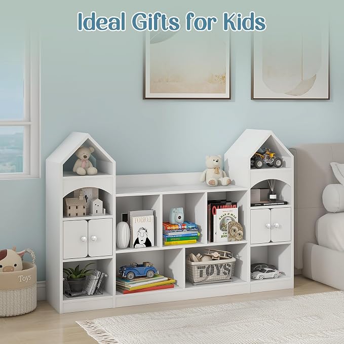 Vabches Kids Bookcase and Toy Storage Cabinet, Children Bookshelf, Castle Shape - Image 5