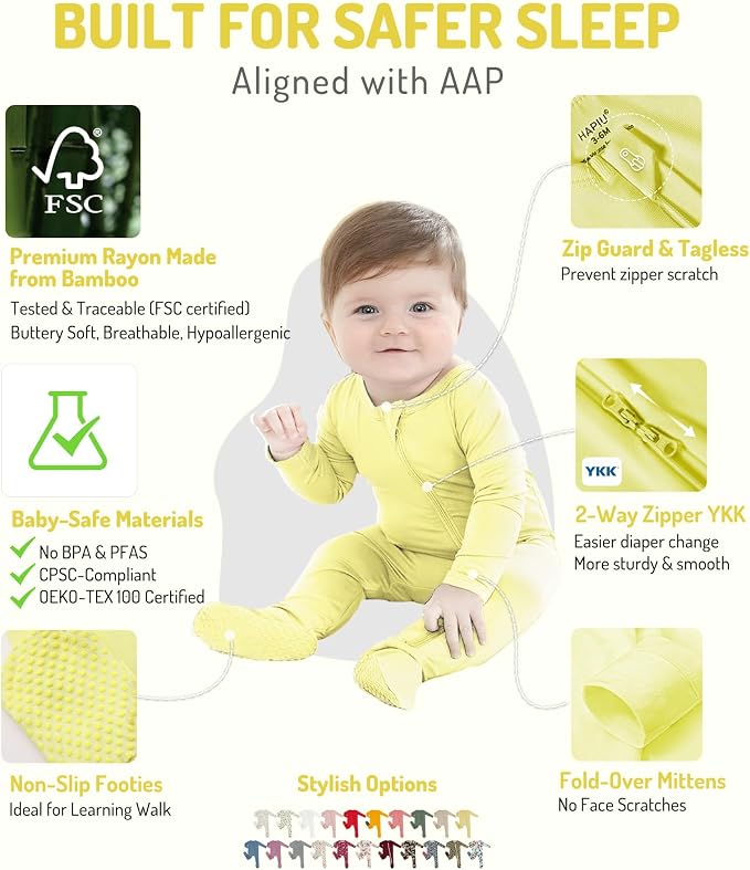 HAPIU Rayon from Bamboo Baby Footed Pajamas, 2 Way Zipper YKK, Footie - Image 2