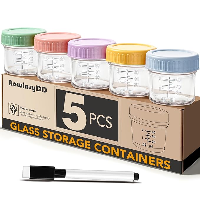 5 Pack Glass Baby Food Storage Containers, 4 oz Leakproof Baby Food Jars by RowinsyDD
