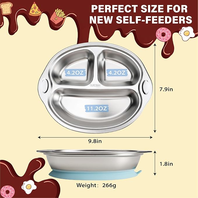 MR. CHOU Stainless Steel Baby Suction Plate, Divided Plates - Image 7