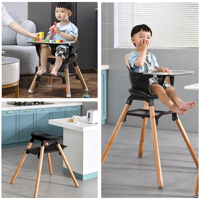 High Chair, 6 in 1 Wooden Convertible High Chairs - Image 6