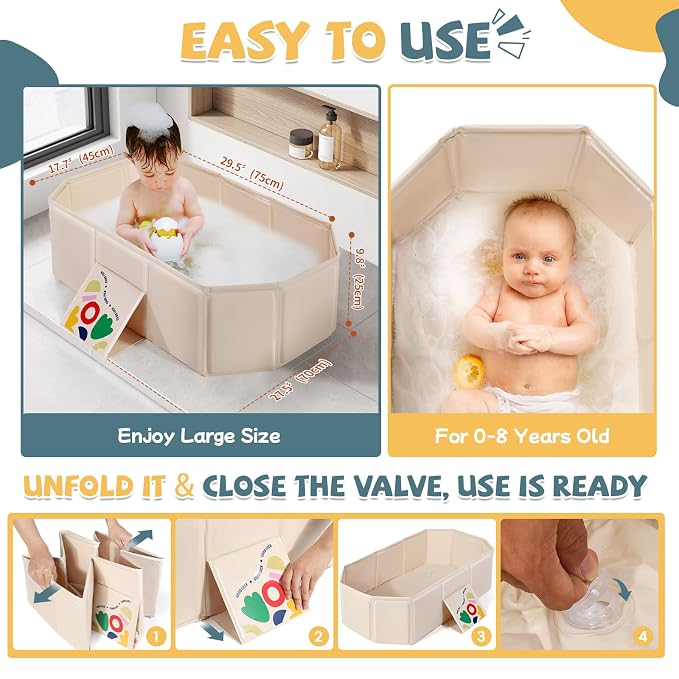 Orzbow Collapsible Baby Bathtub, Toddler Bathtub - Image 3