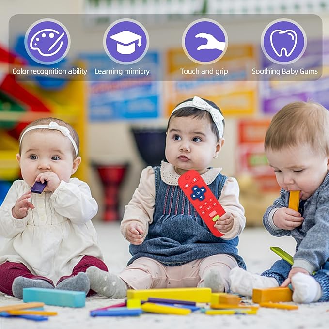 Chuya Remote Teethers Silicone Baby Teething Toys, TV Remote Teether Toy Red - Image 7