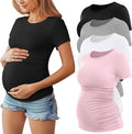 Huukeay 4 Pack Women's Maternity Shirts, Crew Neck Maternity Top Short Sleeve by Huukeay