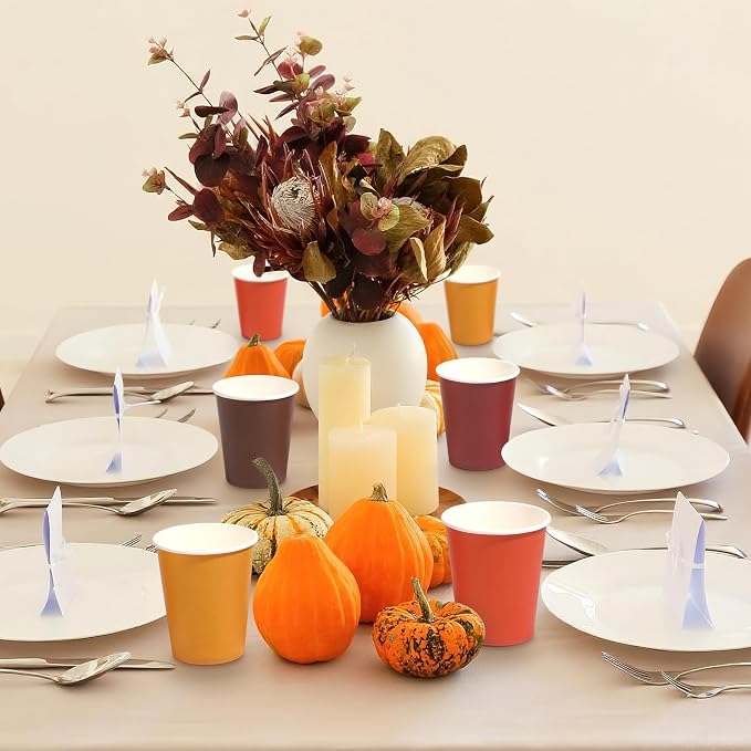 URATOT 120 Pieces 9 Ounce Disposable Paper Cups Autumn Color Party Cups - Image 5