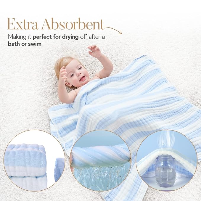 Muslin Hooded Baby Towel 4 Pack, Preuim Muslin 6 Layers Natural Cotton Baby - Image 2