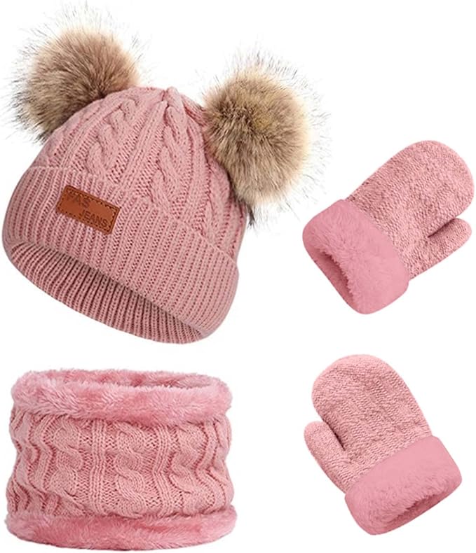 Duoyeree Baby Winter Hat Scarf Glove Beanie Set Girls Boys Pom Pom Knitted by Duoyeree