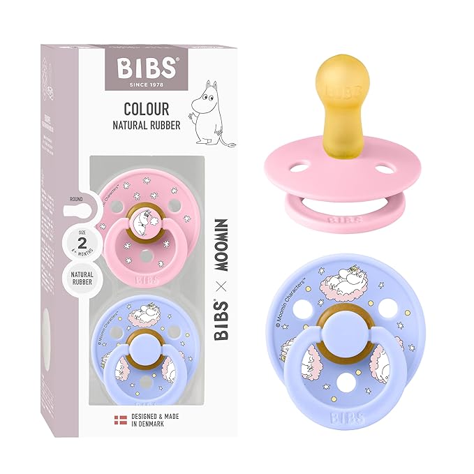 BIBS Colour Moomins Pacifier 2-Pack, BPA Free Pacifier, Round Nipple. Natural by BIBS