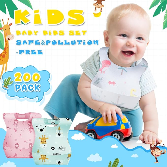 100/200 Pcs Disposable Baby Bibs Bulk Travel Feeding Bib Soft Food Catcher - Image 4