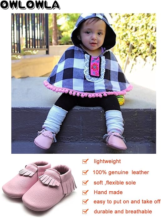 OWLOWLA Baby Moccasins Soft Sole Leather Baby Shoes Infant Toddler Pre-Walker - Image 4