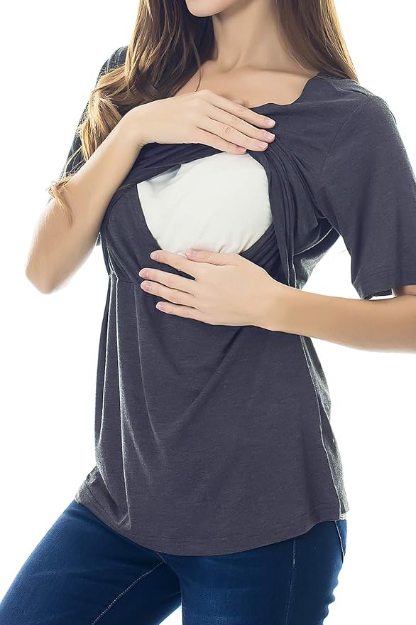 Smallshow Women's Maternity Nursing Tops Short Sleeve Breastfeeding Clothes - Image 3