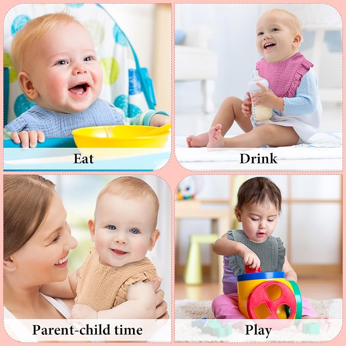 Kenning 18 Pcs Muslin Drool Baby Bibs Baby Girl Ruffle Bibs Absorbent Cotton - Image 5