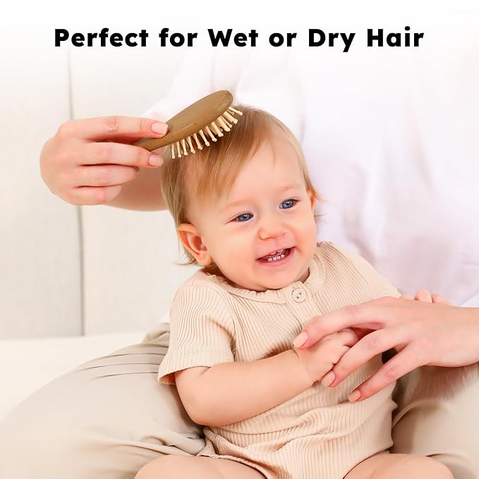 Yoofoss 4 Piece Baby Hair Brush and Comb Set, Wooden Baby Hair Brush - Image 6
