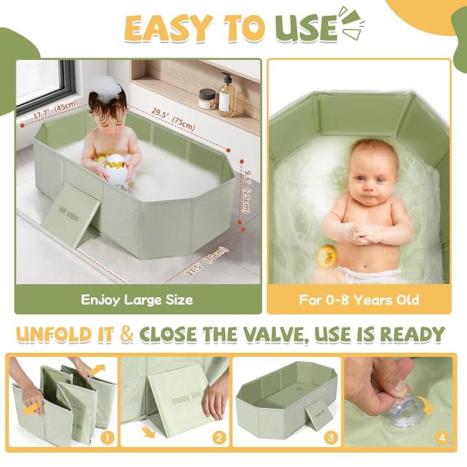 Orzbow Collapsible Baby Bathtub, Toddler Bathtub - Image 3