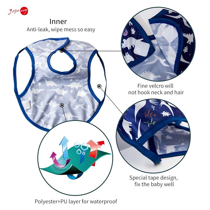 Joyo roy Mess Proof Baby Bibs 3-10 Months Waterproof Toddler Baby Boy Bibs - Image 3