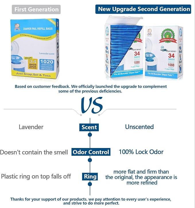 Diaper Pail Refill Bags 34 Bags 1088 Counts Compatible - Image 2