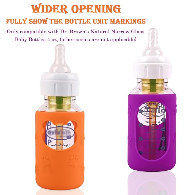 4 Pack Silicone Sleeves for Dr Brown's Glass Baby Bottles, Anti Breakage Baby - Image 3