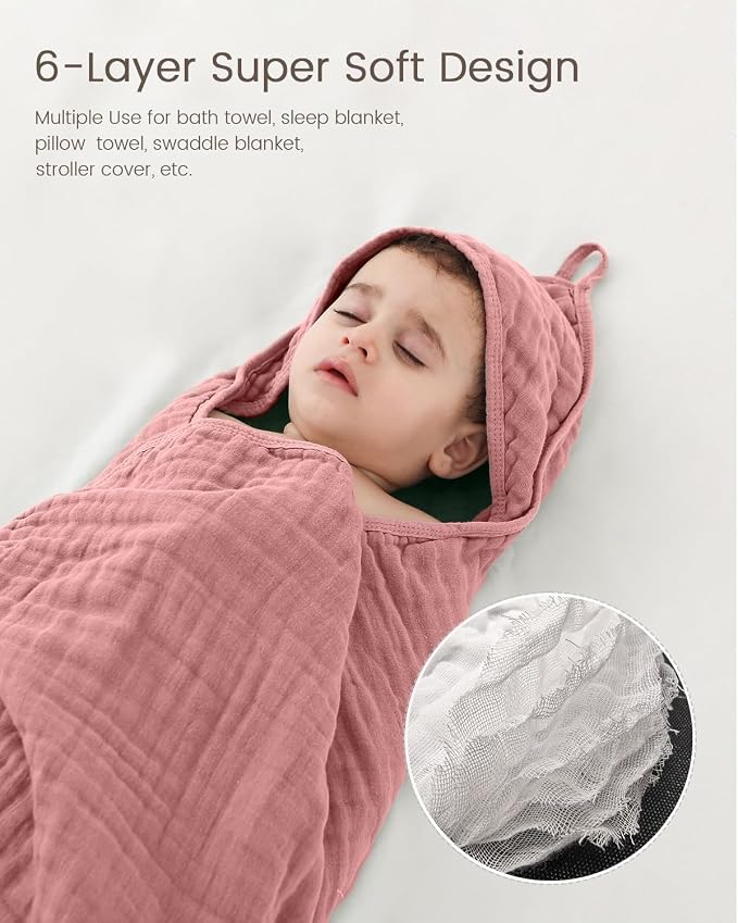 Hooded Baby Towels for Newborn, 35x35 Inch 2 Pack 100% Muslin Cotton Baby Bath - Image 4