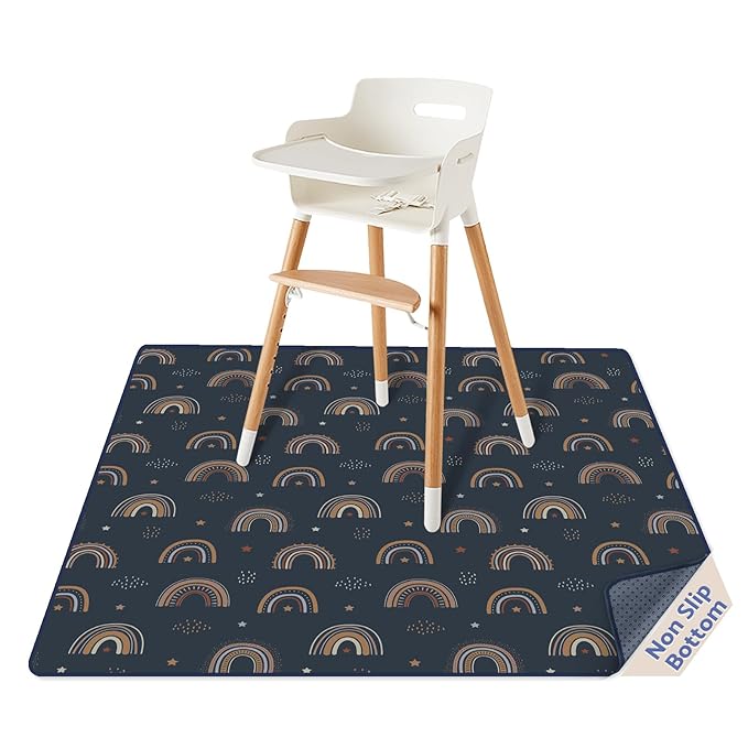 Blissful Diary Baby Splat Mat for Under High Chair, 50.4 x 50.4 Inch Wipeable by ForEveryBabysBetterLife