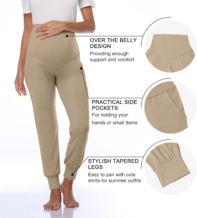 AMPOSH Women's Maternity Pants Stretchy Lounge Workout Pants Casual Loose Comfy - Image 2