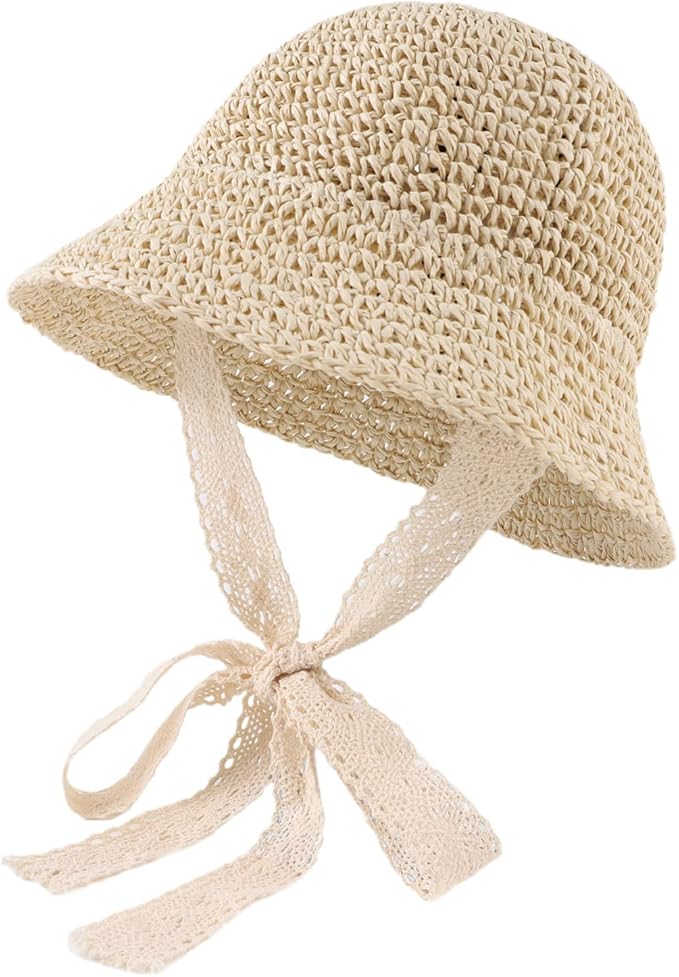 Baby Girl Straw Hat Outdoor Baby Sun Protection Hats Summer Bowknot Beach Cap by JANGANNSA