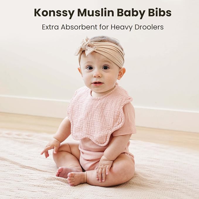 Konssy Muslin Baby Bibs 100% Cotton Absorbent Bandana Drool Bibs - Image 2