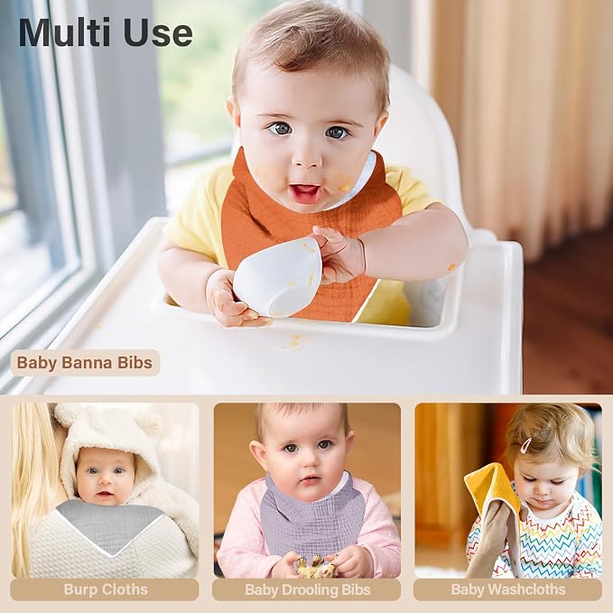 Muslin Baby Bibs, Soft Triangular Baby Bandana Drool Bibs - Image 6