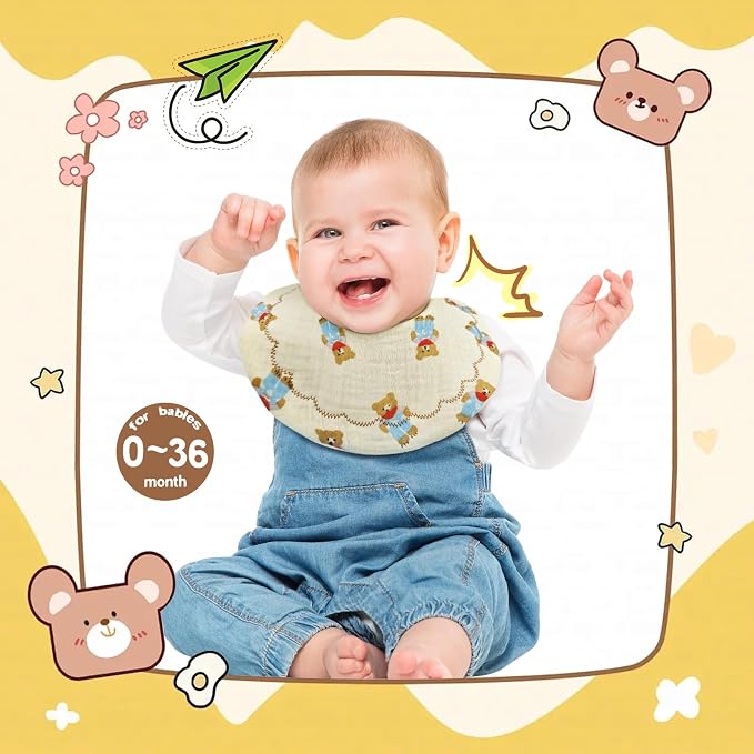 Baby Bibs Muslin Bibs 8 Pack for Drooling and Teething for Unisex Girls Boys - Image 2