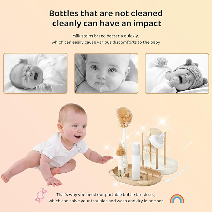 HOEREV Portable Baby Silicone Bottle Brush Set Include Pacifier Brush, Straw - Image 8