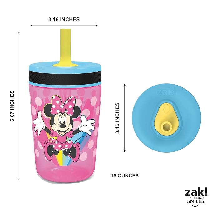 Zak Designs Disney Kelso Tumbler 15 oz Set Leak-Proof Screw-On Lid - Image 8