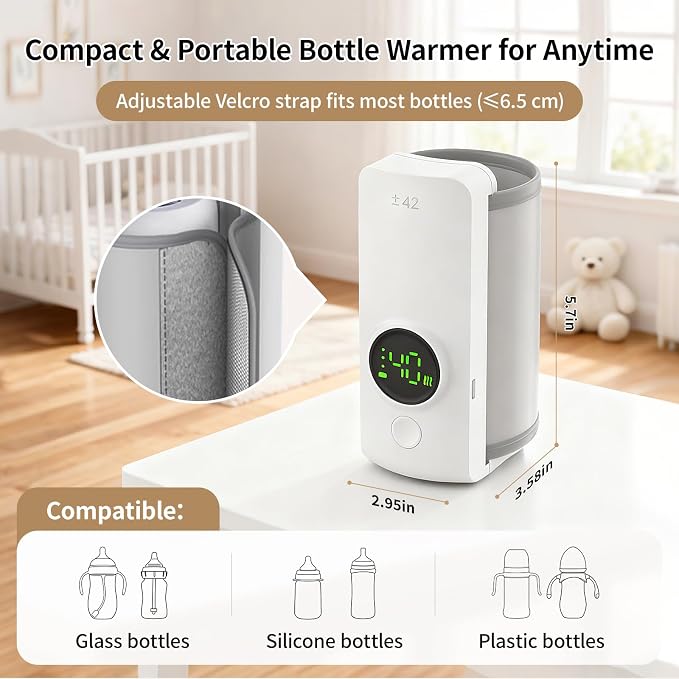 Portable Travel Baby Cordless Bottle Warmer, Baby Breastmilk and Formula Bottle - Image 2
