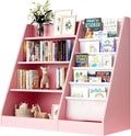 Pink 4-Tier Kids Wooden Bookshelf, 5 Layer Sling Bookcase, Baby Storage Book by HedoAjim