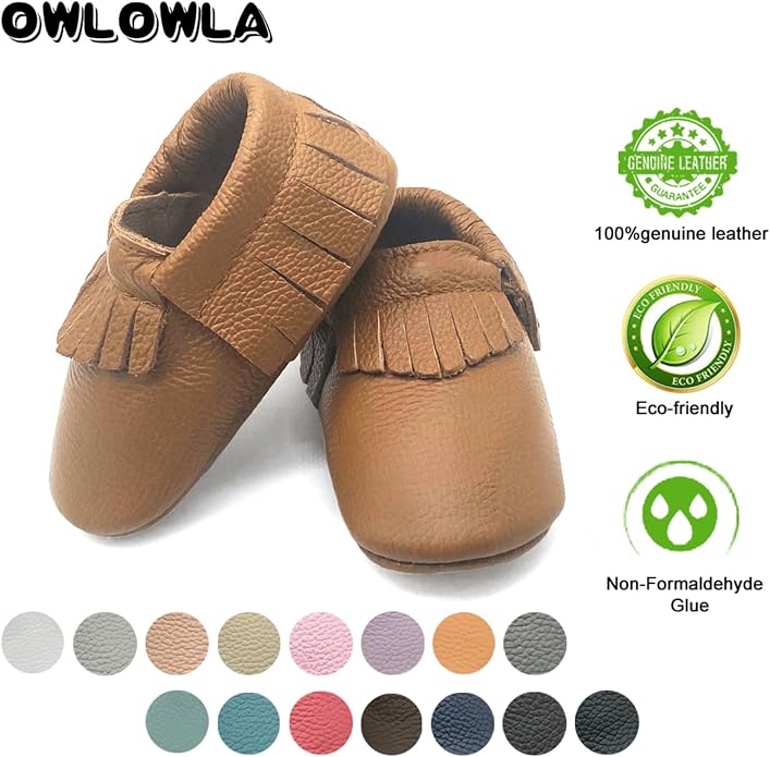 OWLOWLA Baby Moccasins Soft Sole Leather Baby Shoes Infant Toddler Pre-Walker - Image 4